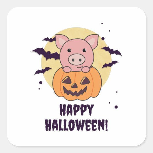 Varkens in pomkin Sweet Pigs Happy Halloween Vierkante Sticker (Voorkant)