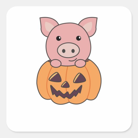 Varkens in pomkin Sweet Pigs Happy Halloween Vierkante Sticker (Voorkant)