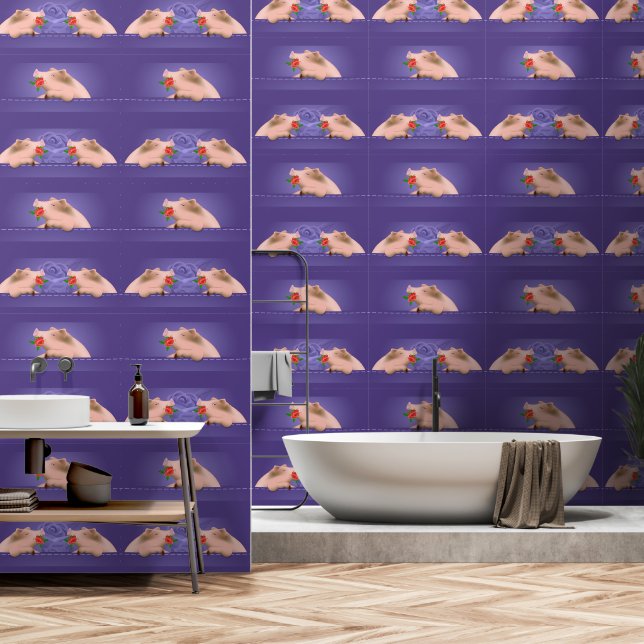Varkens in zak behang (Badkamer)