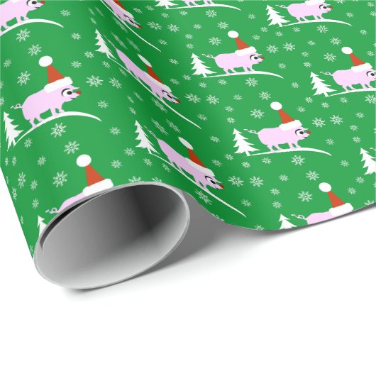 Varkens Kerst Varkentje met Rode Neus Cadeaupapier (Rol Hoek)