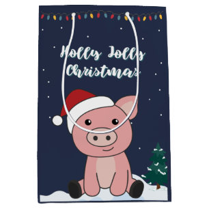 Varkens Kerstairdieren Varkens Medium Gift Bag Cadeauzakje