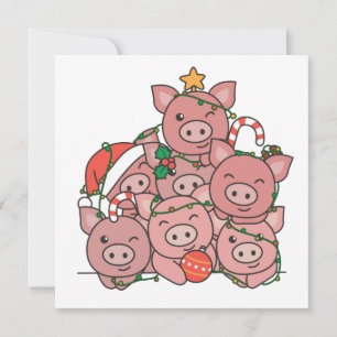 Varkens Kerstboom Grappige Dieren Kerst Uitnodigin Kaart