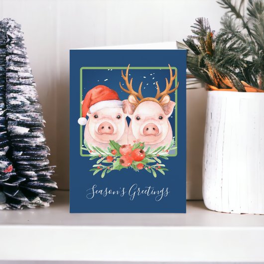 Varkens Kerstman en Rendier Koppel Kerstmis Feestdagen Kaart