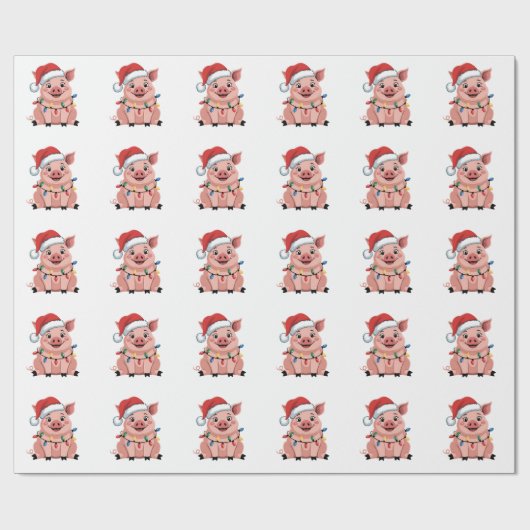 Varkens Kerstmis Kerstman Hoed Kerstmis Varkensmis Cadeaupapier (Vlak)