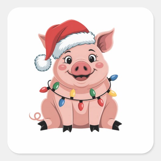 Varkens Kerstmis Kerstman Hoed Kerstmis Varkensmis Vierkante Sticker (Voorkant)