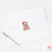 Varkens Kerstmis Kerstman Hoed Kerstmis Varkensmis Vierkante Sticker (Envelop)