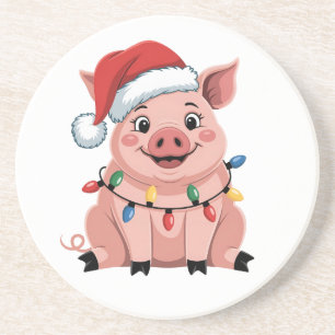 Varkens Kerstmis Kerstman Hoed Xmas Vakantie Varke Zandsteen Onderzetter