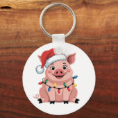 Varkens Kerstmis Sinterklaas Hoed Kerstfeest Varke Sleutelhanger (Voorkant)