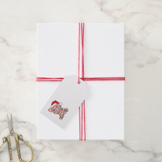 Varkens kerstwinterdieren Varkens Cadeaulabel (Met Touw)