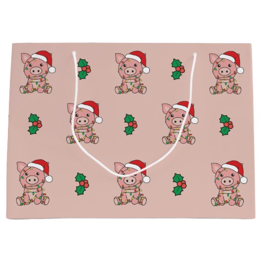 Varkens kerstwinterdieren Varkens Grote Gift Bag Groot Cadeauzakje (Voorkant)