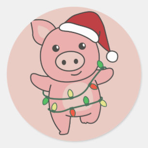 Varkens Kerstwinterdieren Varkens Klassieke Ronde Sticker