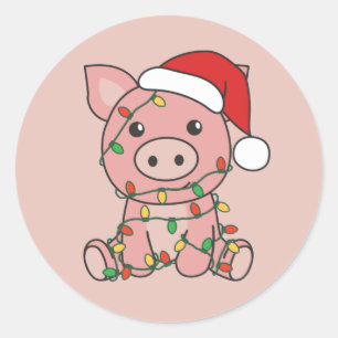 Varkens Kerstwinterdieren Varkens Klassieke Ronde  Sticker