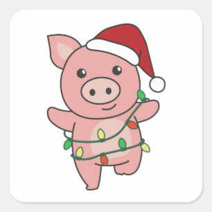 Varkens kerstwinterdieren Varkens Vierkante Sticker