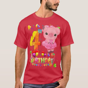 Varkens Kinderen 4 Jaar Oud Varken Verjaardag Meis T-shirt