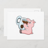 Varkens met beker koffie briefkaart (Voorkant / Achterkant)