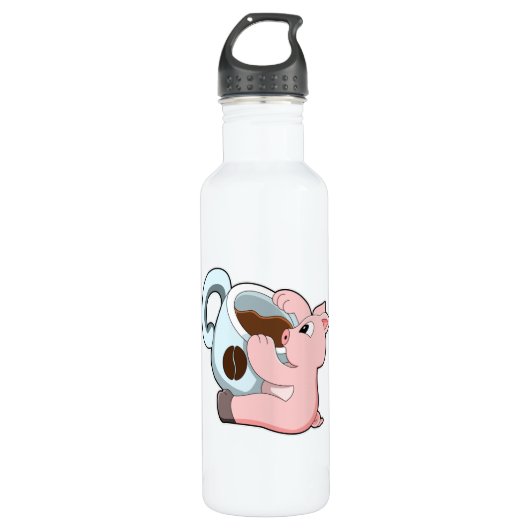 Varkens met beker koffie waterfles  (Voorkant)