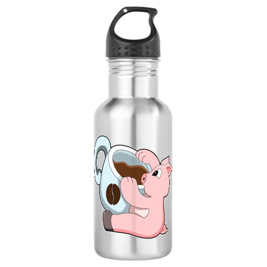 Varkens met beker koffie waterfles (Voorkant)