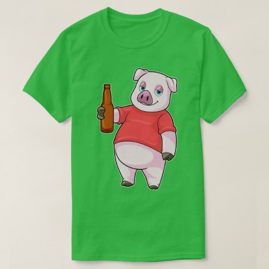 Varkens met flesje bier t-shirt (Design voorkant)