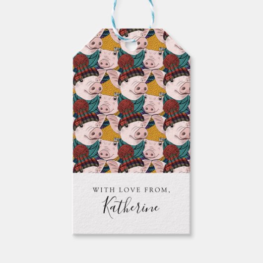 Varkens met Petten | Jouw namen toevoegen Cadeaulabel (Voorkant)