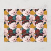 Varkens met Petten patroon Feestdagenkaart (Voorkant)