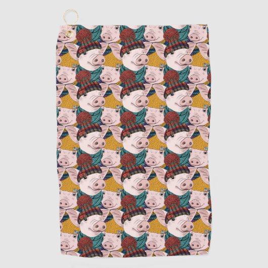 Varkens met Petten patroon Golfhanddoek (Voorkant)