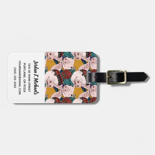 Varkens met Petten patroon | Jouw namen toevoegen Bagagelabel (Voorkant horizontaal)