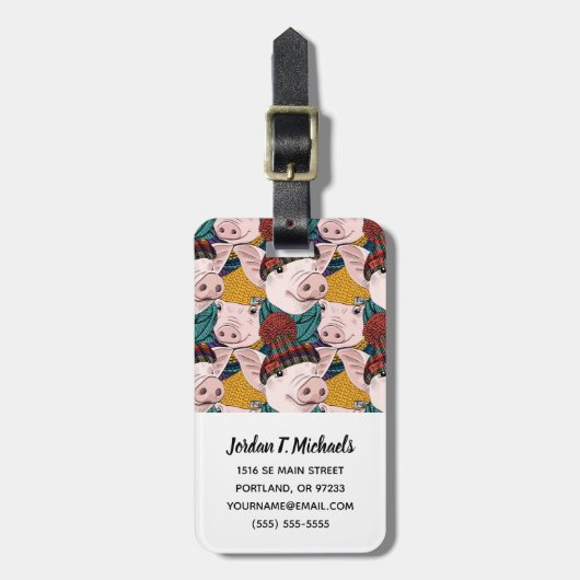 Varkens met Petten patroon | Jouw namen toevoegen Bagagelabel (Voorkant verticaal)