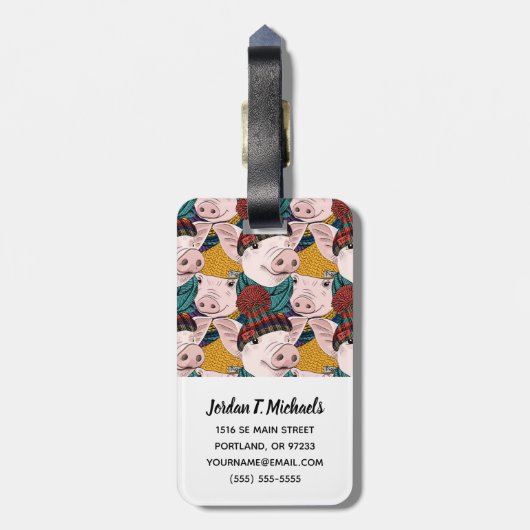 Varkens met Petten patroon | Jouw namen toevoegen Bagagelabel (Achterkant verticaal)