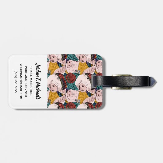 Varkens met Petten patroon | Jouw namen toevoegen Bagagelabel (Achterkant horizontaal)