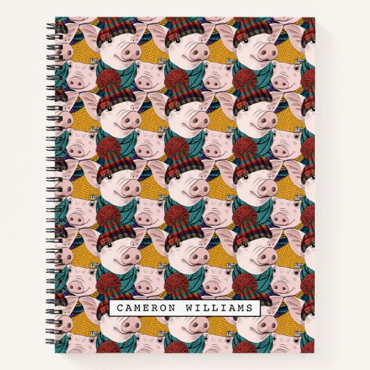 Varkens met Petten patroon | Jouw namen toevoegen Notitieboek (Voorkant)