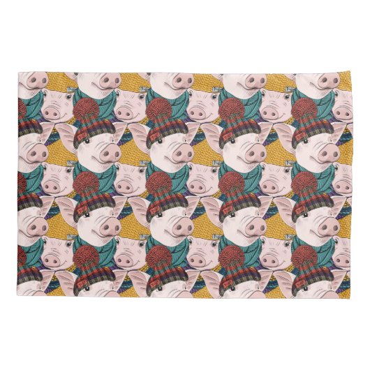 Varkens met Petten patroon Kussensloop (Achterkant-Links)