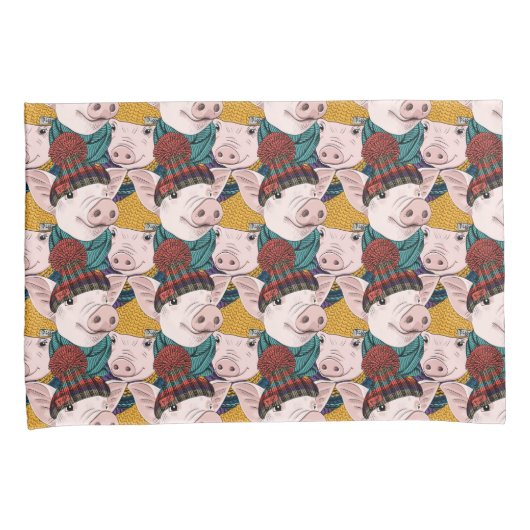 Varkens met Petten patroon Kussensloop (Voorkant-Rechts)