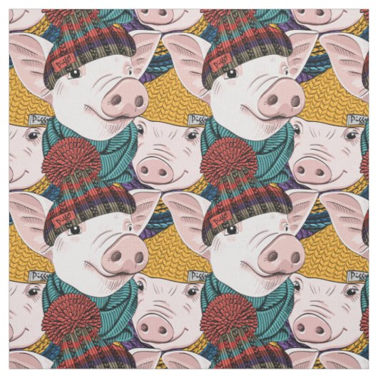 Varkens met Petten patroon Stof (Swatch)