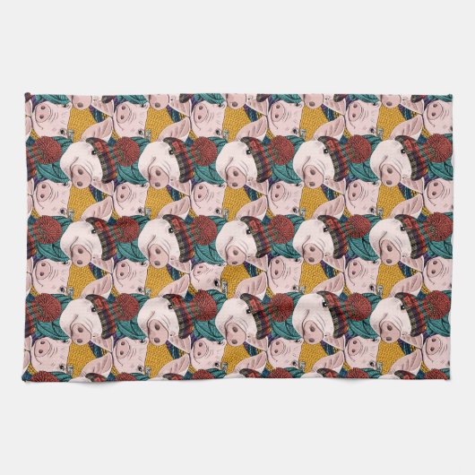 Varkens met Petten patroon Theedoek (Horizontaal)