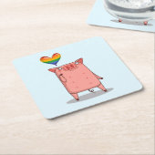 Varkens met regenboogballon kartonnen onderzetters (Schuin)