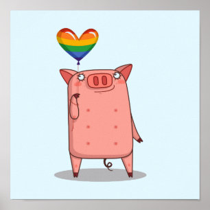 Varkens met regenboogballon poster