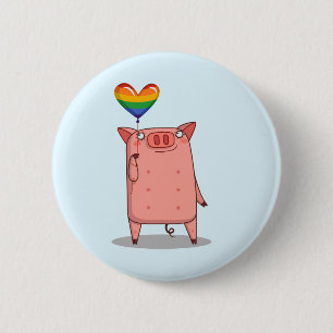 Varkens met regenboogballon ronde button 5,7 cm