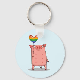 Varkens met regenboogballon sleutelhanger