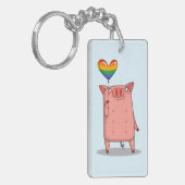 Varkens met regenboogballon sleutelhanger (Voorkant Links)