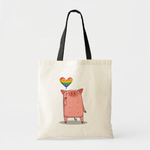 Varkens met regenboogballon tote bag