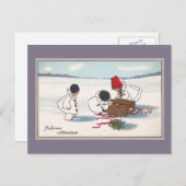 Varkens op de Lam Vintage Kerstmis Feestdagenkaart (Voorkant / Achterkant)