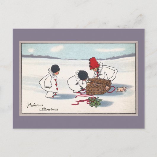 Varkens op de Lam Vintage Kerstmis Feestdagenkaart (Voorkant)