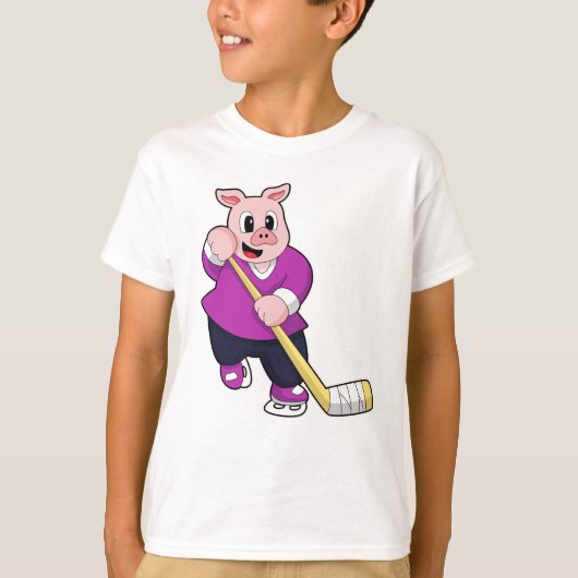 Varkens op ijshockey met ijshockeystick t-shirt (Voorkant)