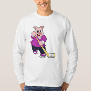 Varkens op ijshockey met ijshockeystick t-shirt