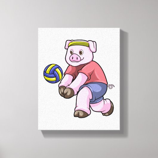 Varkens op sport met volleybal canvas afdruk (Voorkant)