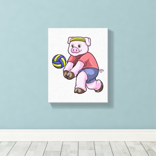 Varkens op sport met volleybal canvas afdruk (Insitu (Houten vloer))