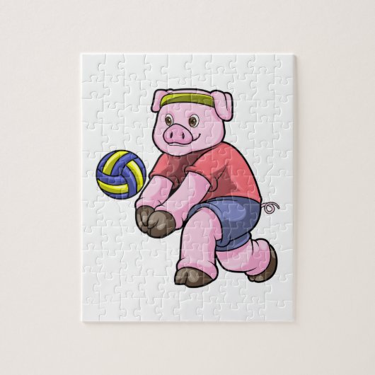 Varkens op sport met volleybal legpuzzel (Verticaal)