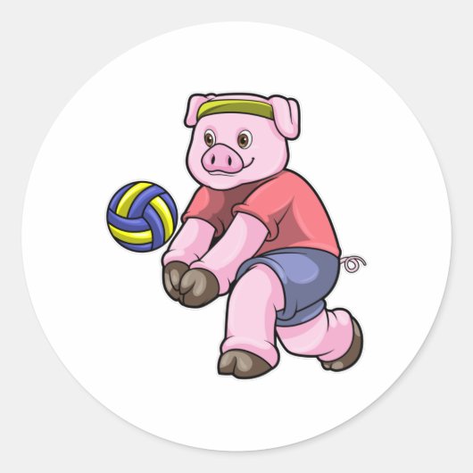 Varkens op sport met volleybal ronde sticker (Voorkant)