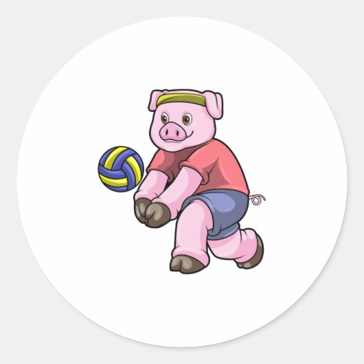 Varkens op sport met volleybal ronde sticker (Voorkant)