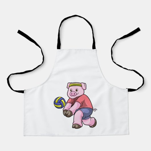 Varkens op sport met volleybal schort (Voorkant)